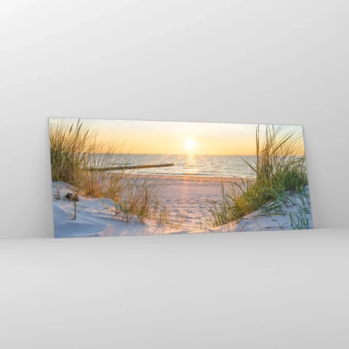 Quadro su vetro - Rumore del mare, uccelli che cantano, spiaggia selvatica tra i cespugli... - 100x40 cm