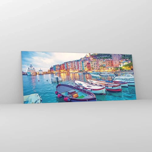 Quadro su vetro - Sera colorata nel porto - 100x40 cm