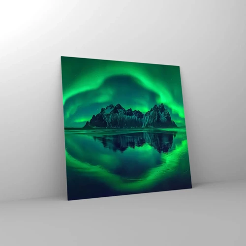 Quadro su vetro - Tra le braccia dell'aurora boreale - 40x40 cm