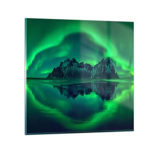 Quadro su vetro - Tra le braccia dell'aurora boreale - 70x70 cm