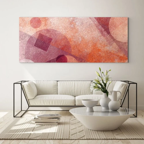 Quadro su vetro - Trasformazioni geometriche in rosa - 140x50 cm