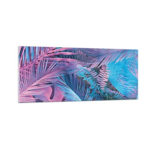 Quadro su vetro - Tropici in rosa e blu - 100x40 cm