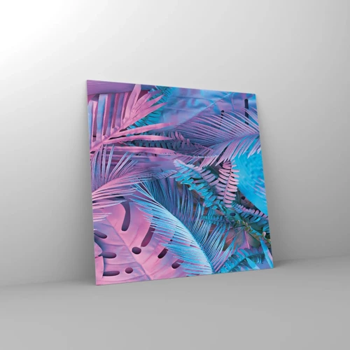 Quadro su vetro - Tropici in rosa e blu - 70x70 cm