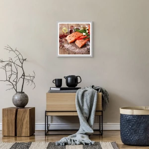 Poster in cornice bianca - Avventura norvegese in cucina - 40x40 cm