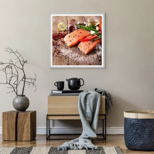 Poster in cornice bianca - Avventura norvegese in cucina - 60x60 cm