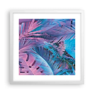 Poster in cornice bianca - Tropici in rosa e blu - 40x40 cm