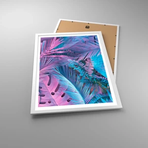 Poster in cornice bianca - Tropici in rosa e blu - 50x70 cm