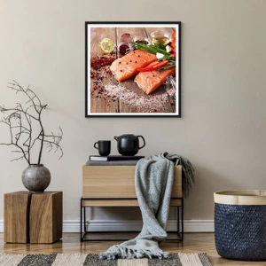 Poster in cornice nera - Avventura norvegese in cucina - 60x60 cm