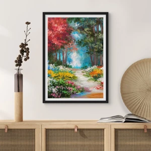 Poster in cornice nera - Il giardino del bosco d'aprile - 40x50 cm