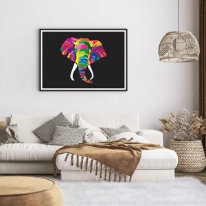 Poster in cornice nera - L'elefante che faceva il bagno nell'arcobaleno - 100x70 cm