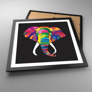 Poster in cornice nera - L'elefante che faceva il bagno nell'arcobaleno - 40x40 cm