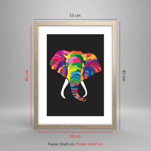 Poster in cornice rovere chiaro - L'elefante che faceva il bagno nell'arcobaleno - 30x40 cm