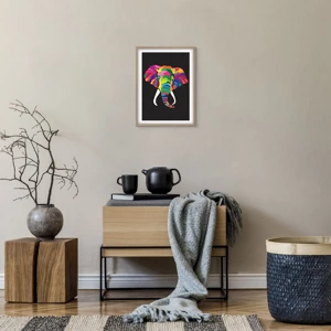 Poster in cornice rovere chiaro - L'elefante che faceva il bagno nell'arcobaleno - 30x40 cm