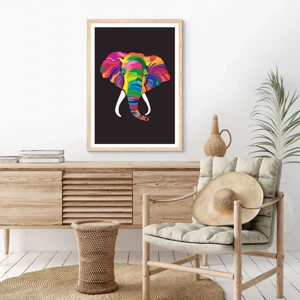 Poster in cornice rovere chiaro - L'elefante che faceva il bagno nell'arcobaleno - 30x40 cm