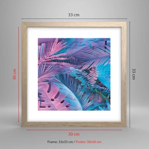 Poster in cornice rovere chiaro - Tropici in rosa e blu - 30x30 cm