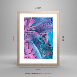 Poster in cornice rovere chiaro - Tropici in rosa e blu - 30x40 cm