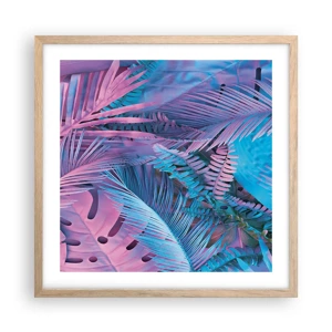 Poster in cornice rovere chiaro - Tropici in rosa e blu - 50x50 cm