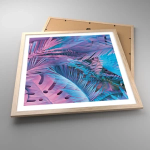 Poster in cornice rovere chiaro - Tropici in rosa e blu - 50x50 cm