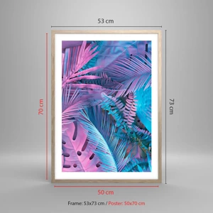 Poster in cornice rovere chiaro - Tropici in rosa e blu - 50x70 cm