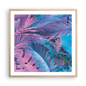 Poster in cornice rovere chiaro - Tropici in rosa e blu - 60x60 cm