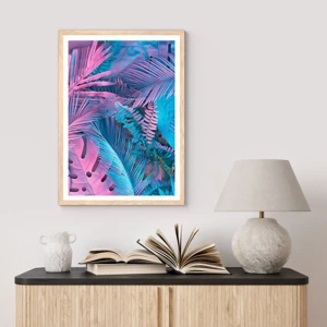 Poster in cornice rovere chiaro - Tropici in rosa e blu - 61x91 cm