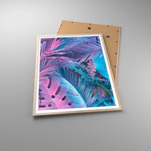 Poster in cornice rovere chiaro - Tropici in rosa e blu - 70x100 cm