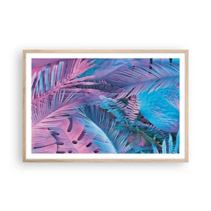 Poster in cornice rovere chiaro - Tropici in rosa e blu - 91x61 cm