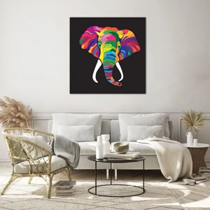 Quadro su vetro - L'elefante che faceva il bagno nell'arcobaleno - 30x30 cm