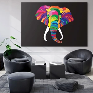 Quadro su vetro - L'elefante che faceva il bagno nell'arcobaleno - 70x50 cm